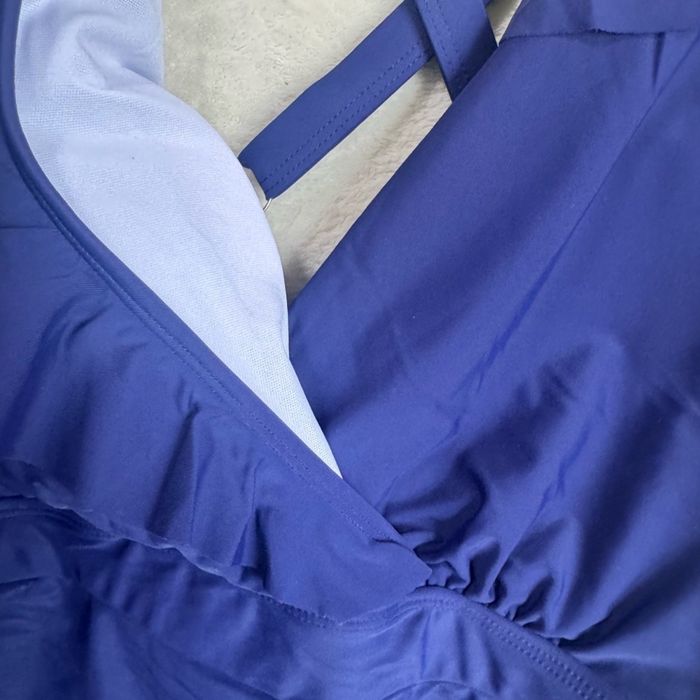 Bloomchic NEW Ruffle Trim Gathered Ruched 1 Piece Swimsuit Sculpt Waist Blue 4X - Picture 6 of 16